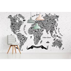 Дизайнерские Фотообои Alltowall, Шрифтовая карта мира арт. S048
