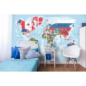 Дизайнерские Фотообои Alltowall, Карта мира с флагами 1 арт. S414