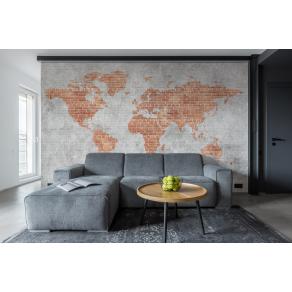 Дизайнерские Фотообои Alltowall, Кирпичная карта мира арт. S527