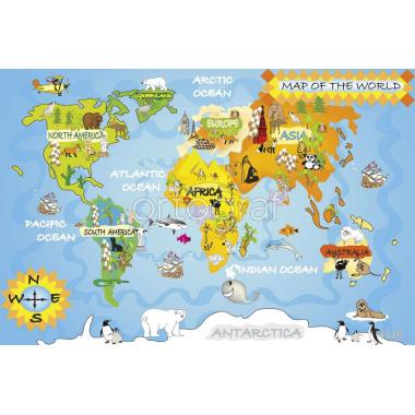 Фотообои/фрески 4318 Детская карта мира на английском