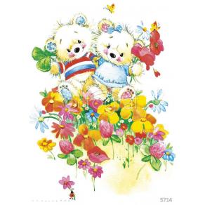 Фотообои/фрески  5714 Медвежата и цветы