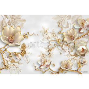 Фотообои/фрески 3D Эффект арт. 33078 Золотые цветы