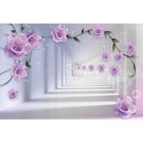 Фотообои/фрески 3D Эффект арт. 6656 Коридор и фиолетовые цветы