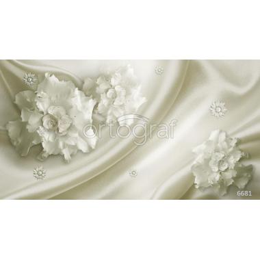 Фотообои/фрески 3D Эффект арт 6681 Белые цветы на шёлке