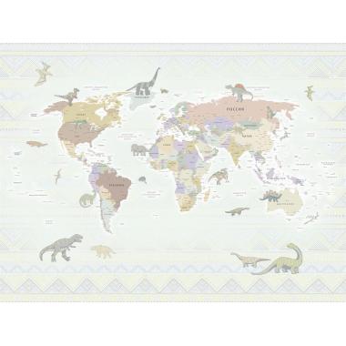 Фотообои/фрески карта мира - Динозавры арт 34386