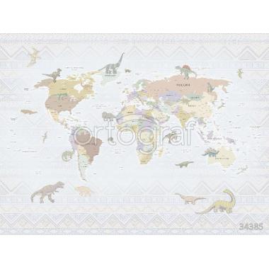 Фотообои/фрески карта мира - Динозавры арт 34385
