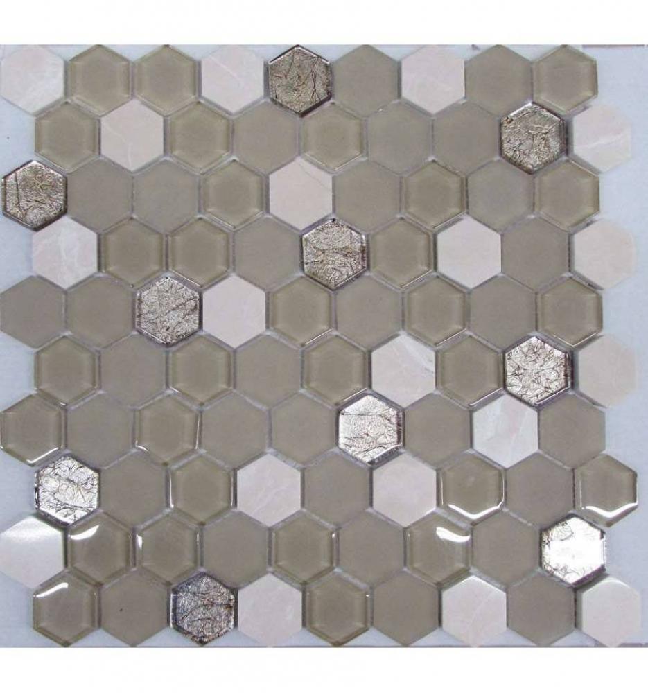 Мозаика LIYA Mosaic - Hexagon Glass Beige Glass