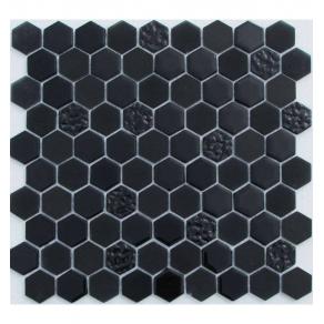 Мозаика LIYA Mosaic - Hexagon Glass Black Glass