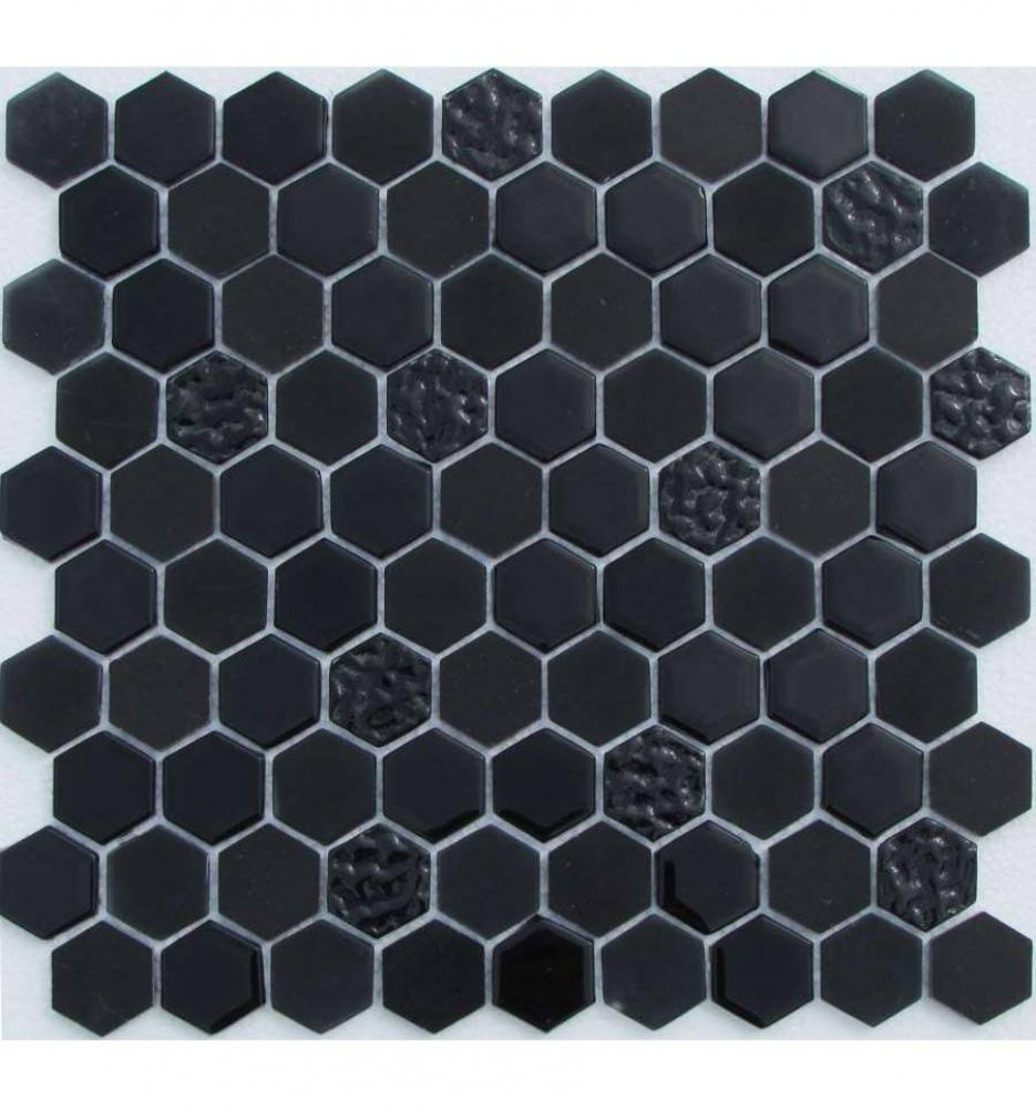 Мозаика LIYA Mosaic - Hexagon Glass Black Glass