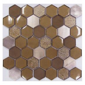 Мозаика LIYA Mosaic - Hexagon Glass Brown Metal