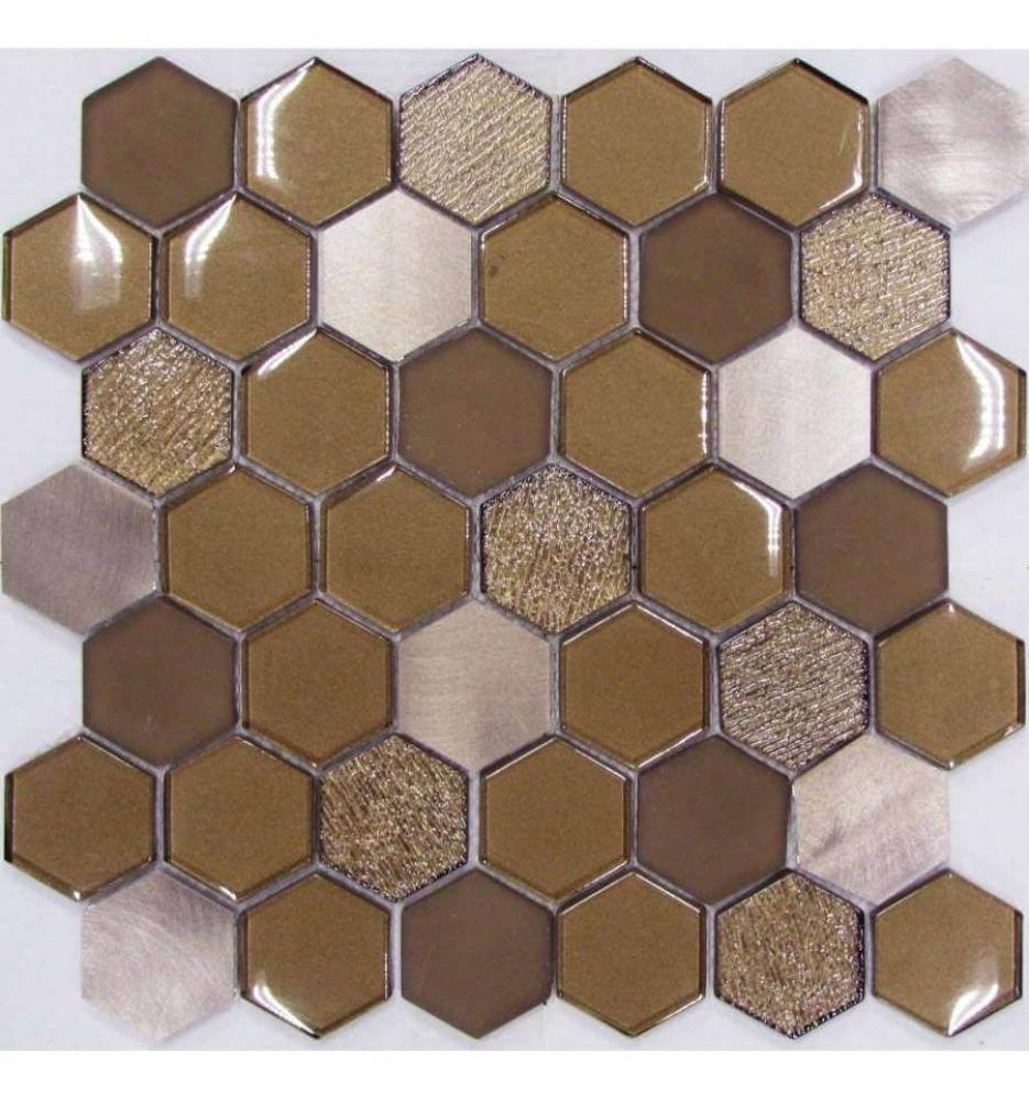 Мозаика LIYA Mosaic - Hexagon Glass Brown Metal