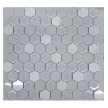 Мозаика LIYA Mosaic - Hexagon Glass White Glass