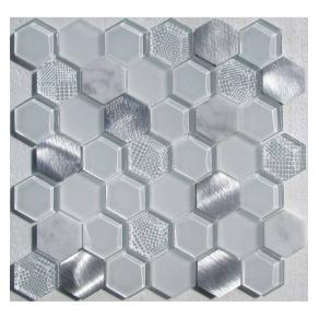 Мозаика LIYA Mosaic - Hexagon Glass White Metal