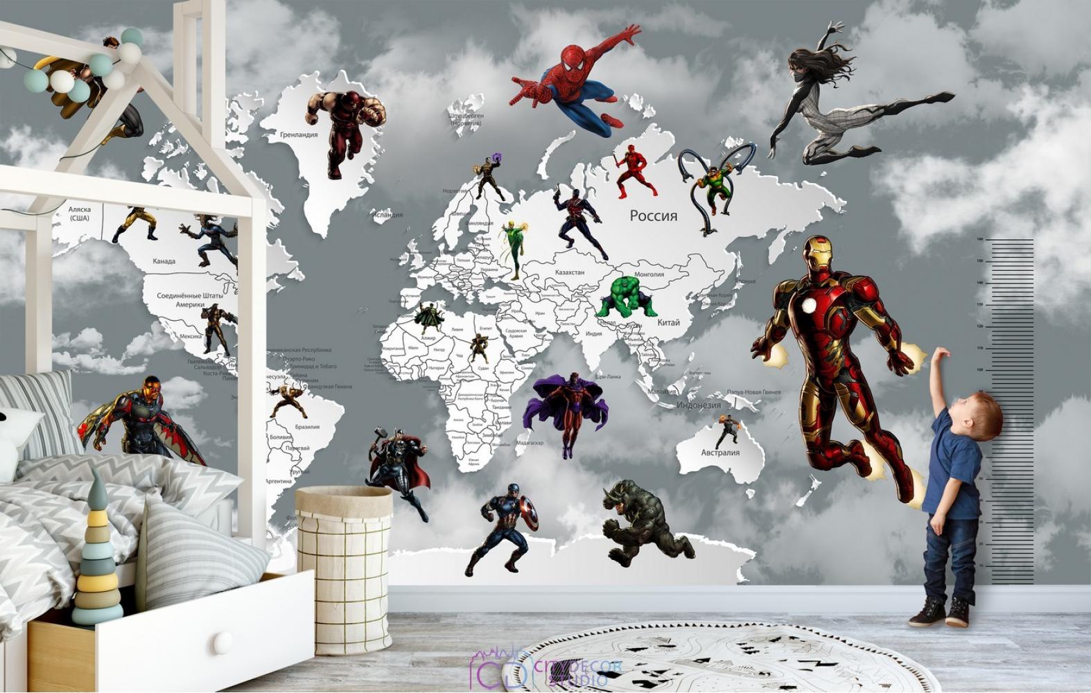 Фотообои Superhero 4 карта мира с ростомером CityDecor