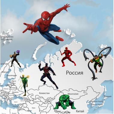 Фотообои Superhero 6 карта мира с ростомером CityDecor