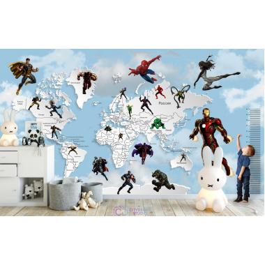 Фотообои Superhero 6 карта мира с ростомером CityDecor