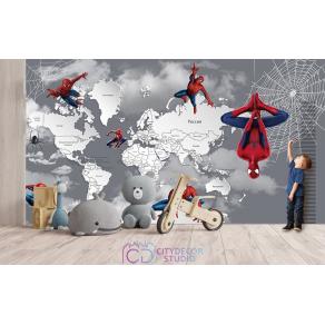 Фотообои Superhero карта мира с ростомером Spider-Man 5 CityDecor