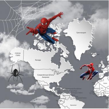 Фотообои Superhero карта мира с ростомером Spider-Man 5 CityDecor