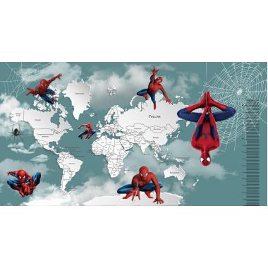Фотообои Superhero карта мира с ростомером Spider-Man 6 CityDecor