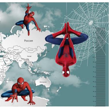 Фотообои Superhero карта мира с ростомером Spider-Man 6 CityDecor