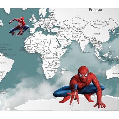 Фотообои Superhero карта мира с ростомером Spider-Man 6 CityDecor