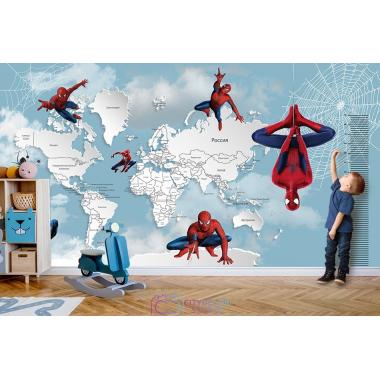 Фотообои Superhero карта мира с ростомером Spider-Man 7 CityDecor