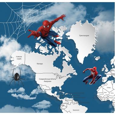 Фотообои Superhero карта мира с ростомером Spider-Man 8 CityDecor