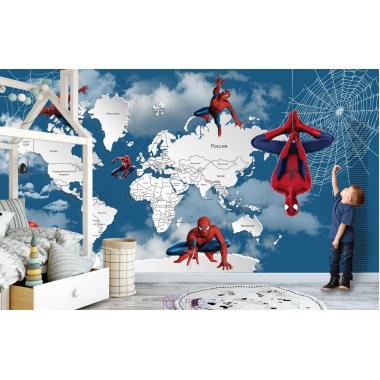 Фотообои Superhero карта мира с ростомером Spider-Man 8 CityDecor