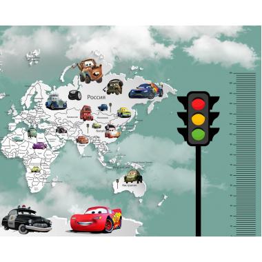 Фотообои Superhero Молния МакКвин карта мира с ростомером 5 CityDecor