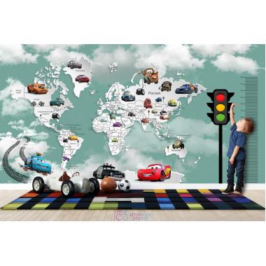 Фотообои Superhero Молния МакКвин карта мира с ростомером 5 CityDecor