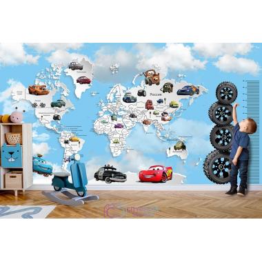 Фотообои Superhero Молния МакКвин карта мира с ростомером 6 CityDecor
