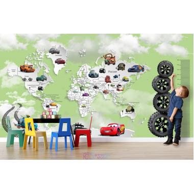 Фотообои Superhero Молния МакКвин карта мира с ростомером 7 CityDecor