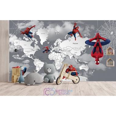 Фотообои Superhero карта мира Spider-Man 1 CityDecor