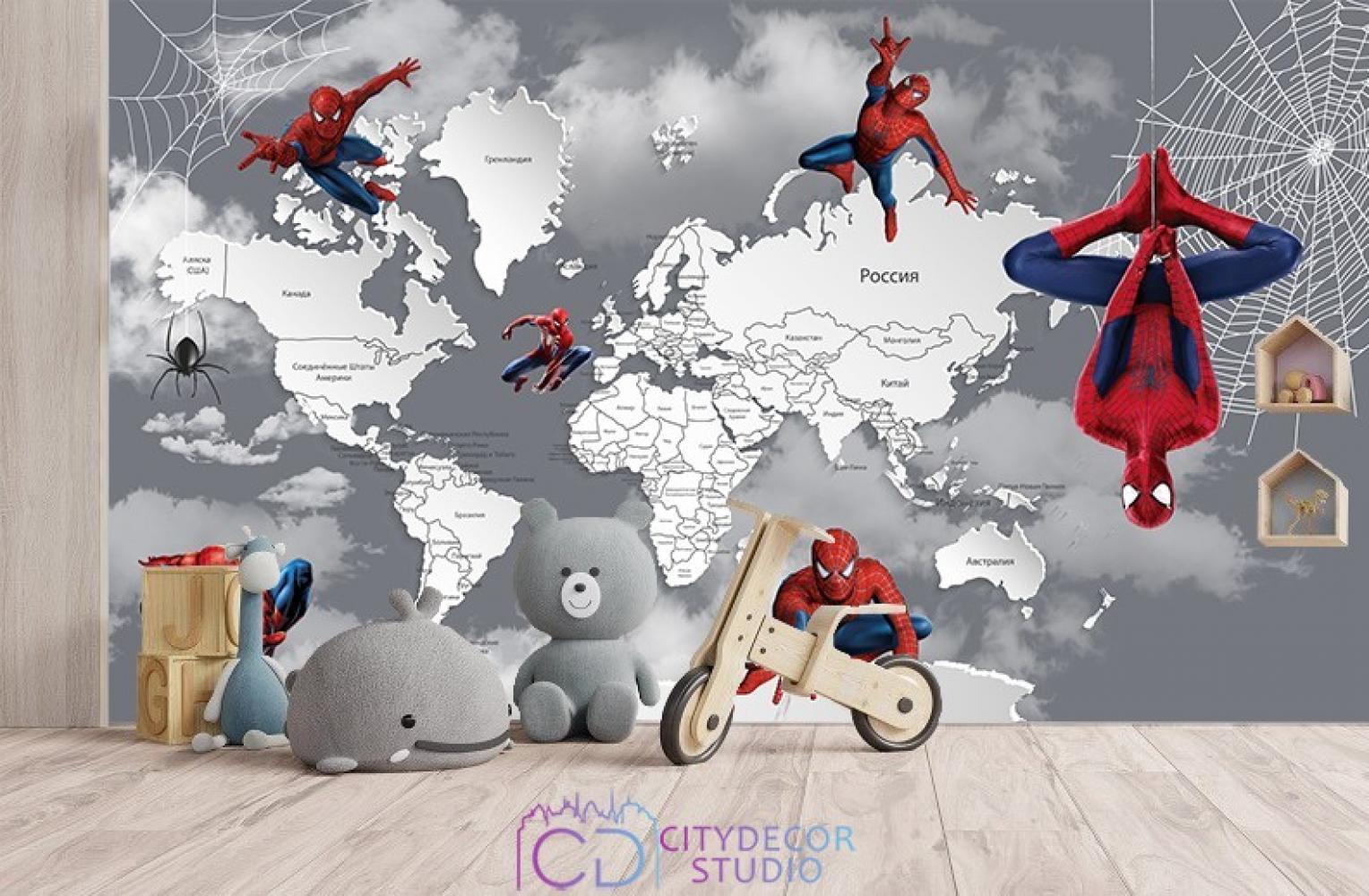 Фотообои Superhero карта мира Spider-Man 1 CityDecor