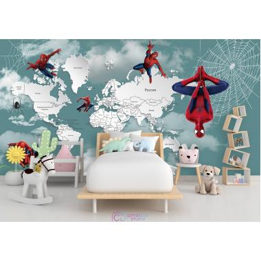 Фотообои Superhero карта мира Spider-Man 2 CityDecor