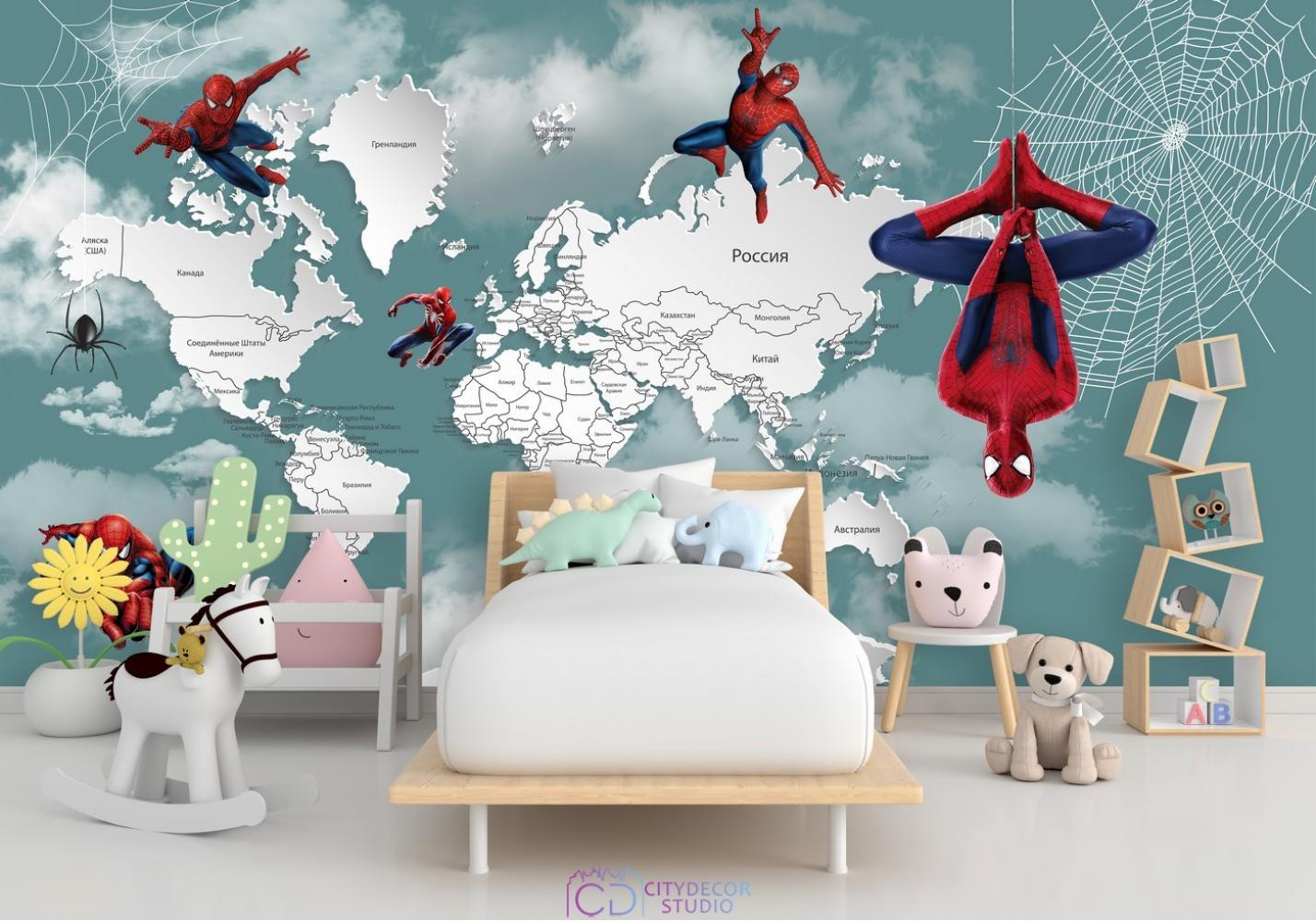 Фотообои Superhero карта мира Spider-Man 2 CityDecor