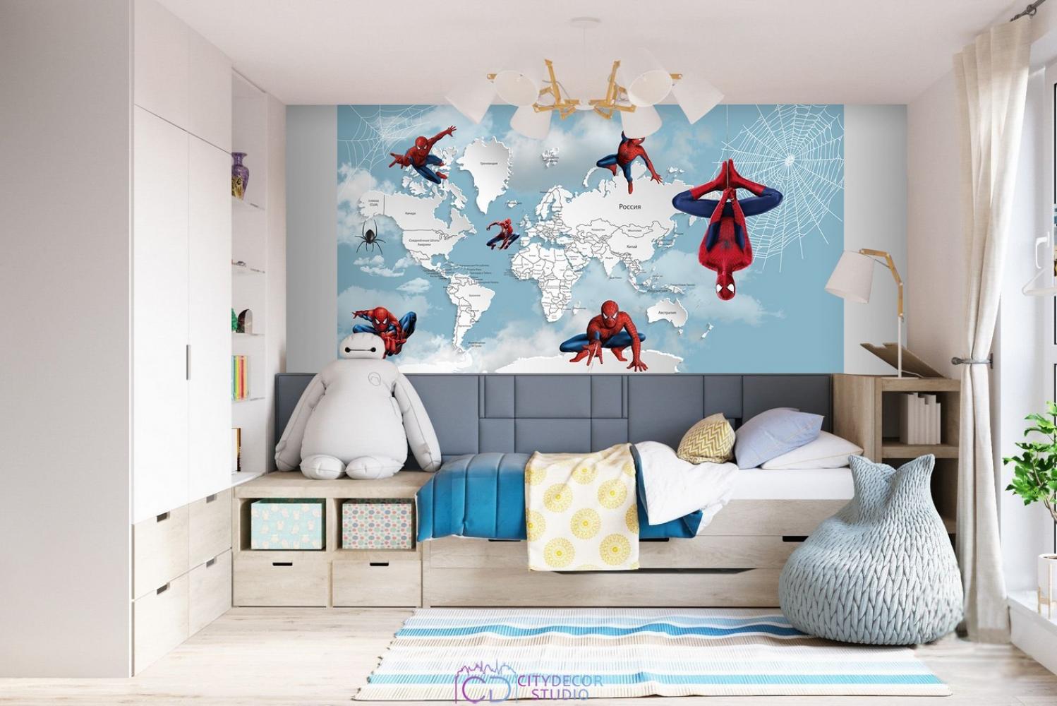Фотообои Superhero карта мира Spider-Man 3 CityDecor