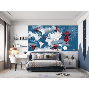 Фотообои Superhero карта мира Spider-Man 4 CityDecor