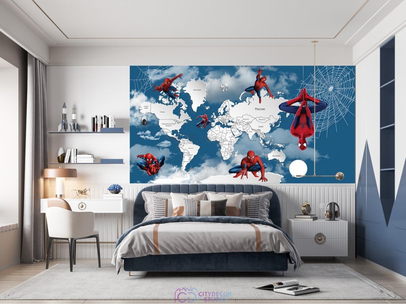 Фотообои Superhero карта мира Spider-Man 4 CityDecor