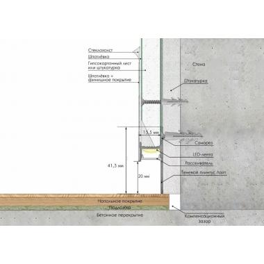 ТЕНЕВОЙ ПЛИНТУС LACONISTIQ LIGHT ПОД ПОДСВЕТКУ ДЛЯ РАДИАЛЬНЫХ СТЕН