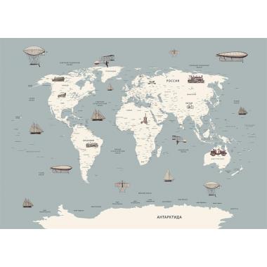 Фотообои/фрески 9-134. Карта мира с ретро-техникой от Vinni