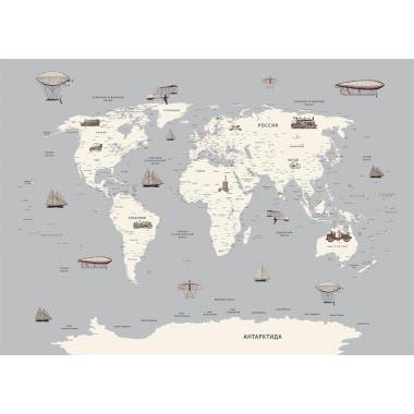 Фотообои/фрески 9-134. Карта мира с ретро-техникой от Vinni