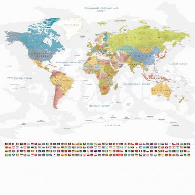 Фотообои/фрески 9-130. Политическая карта мира с флагами от Vinni