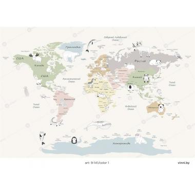 Фотообои/фрески 9-141. Карта мира в мягких тонах от Vinni