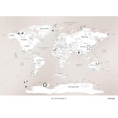 Фотообои/фрески 9-141. Карта мира в мягких тонах от Vinni